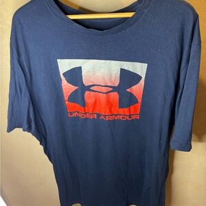 Under Armour Men's Blue and Red Logo Tee